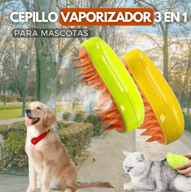 Cepillo vaporizador para mascotas 3 en 1